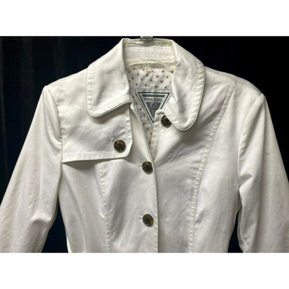 Marvin Richards White Trench Coat Tortoiseshell Buttons & Belted Waist Size S - Picture 2 of 9